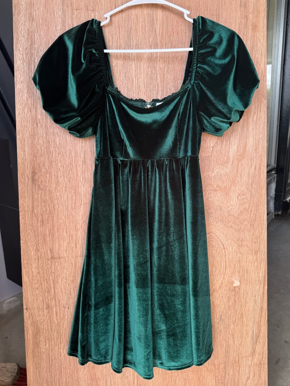 Altar'd State Dark Green Velvet Dress with Ruffle Trim